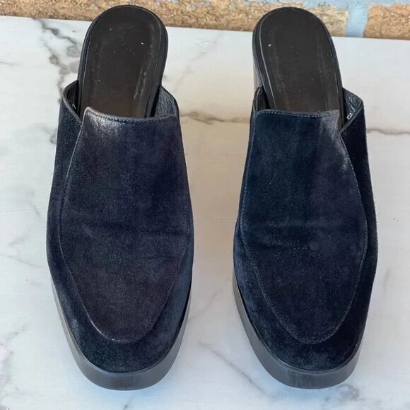 Robert Clergerie Paris Black Leather 3 1/2 Inch Wedge Platform Mules Size 7.5 - Picture 2 of 10